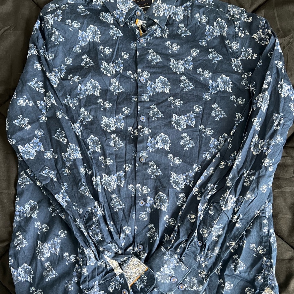 Denim & Flower Navy Floral button up LARGE SLIM FIT